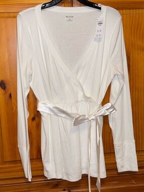 NWT Hollister Off-White Women Easy Long-Sleeve Wrap-Front Babydoll Top Size XXL